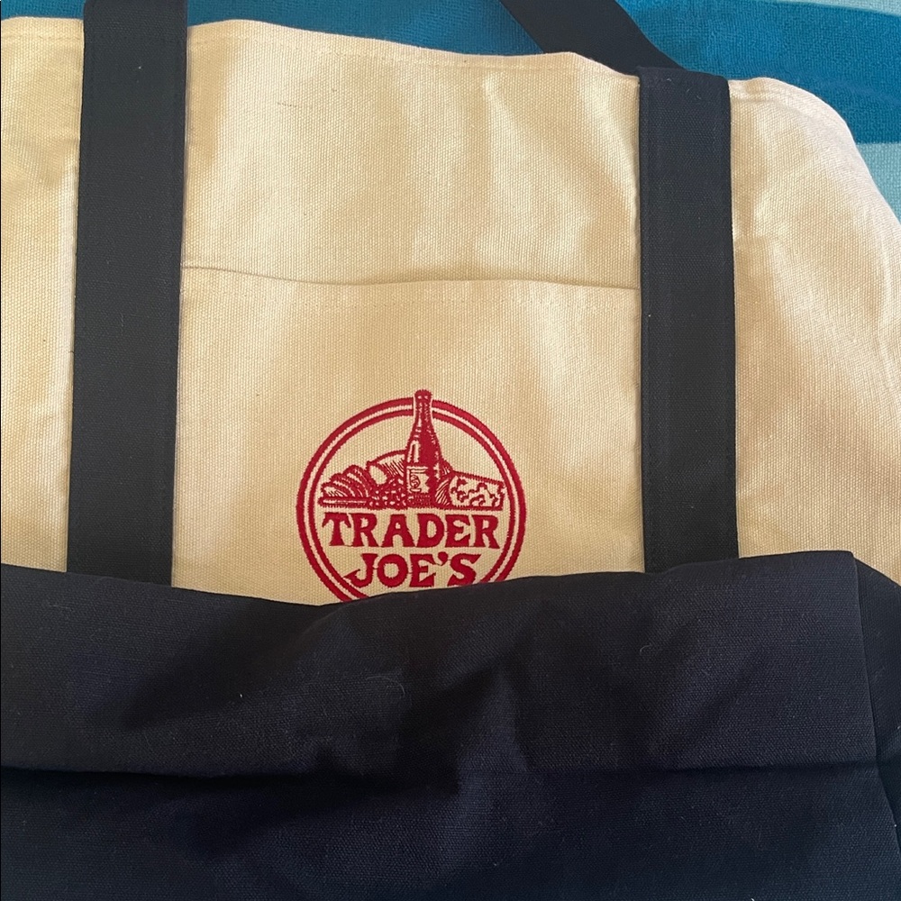 Trader Joe's Cream and navyTote Bag - Picture 5 of 5